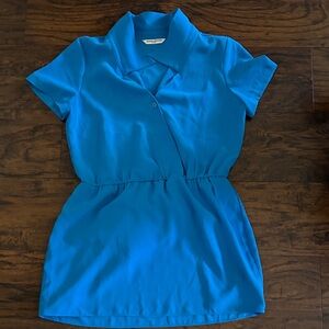 Amanda Uprichard Bright Blue Short-Sleeve Jumpsuit Romper